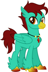 Size: 6400x9592 | Tagged: safe, artist:parclytaxel, oc, oc only, oc:steel heart, classical hippogriff, hippogriff, .svg available, absurd resolution, colored wings, colored wingtips, hippogriff oc, jewelry, male, necklace, simple background, solo, transparent background, vector, wip