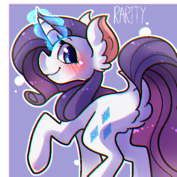 Size: 600x600 | Tagged: safe, artist:lemongde, rarity, pony, unicorn, g4, blushing, butt fluff, chromatic aberration, cute, ear fluff, female, heart, heart eyes, magic, mare, profile, raribetes, solo, wingding eyes