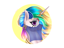 Size: 4000x3000 | Tagged: safe, artist:mercurial64, princess celestia, alicorn, pony, g4, bust, clothes, ear piercing, earring, egyptian, ethereal mane, female, jewelry, looking at you, mare, piercing, portrait, ra celestia, see-through, solo, veil