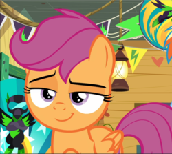 Size: 1054x940 | Tagged: safe, screencap, scootaloo, pegasus, pony, g4, the washouts (episode), cropped, female, lidded eyes, smiling, smug, solo