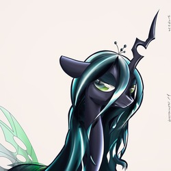 Size: 1080x1080 | Tagged: safe, artist:cosmotic1214, queen chrysalis, changeling, changeling queen, pony, g4, chrysalislover, crown, evil, female, illustration, jewelry, magic, queen, regalia, sexy, wallpaper
