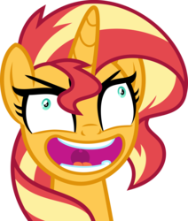 Size: 5000x5897 | Tagged: safe, artist:orin331, edit, sunset shimmer, pony, unicorn, g4, interseason shorts, starlight the hypnotist, absurd resolution, derp, evil laugh, faic, female, insanity, laughing, mare, open mouth, shrunken pupils, simple background, snapset shimmer, solo, transparent background