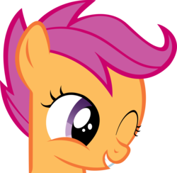 Size: 2219x2164 | Tagged: safe, artist:orschmann, scootaloo, pegasus, pony, g4, cute, cutealoo, female, filly, head only, high res, one eye closed, simple background, smiling, solo, transparent background