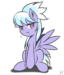 Size: 600x700 | Tagged: safe, artist:ranban, cloudchaser, pegasus, pony, g4, :t, cute, cutechaser, ear fluff, female, mare, shrunken pupils, sigh, signature, simple background, sitting, solo, spread wings, white background, wings