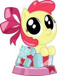 Size: 2625x3446 | Tagged: safe, artist:phucknuckl, budge studios, part of a set, apple bloom, earth pony, pony, g4, my little pony pocket ponies, adorabloom, box, chibi, cute, female, filly, high res, pony in a box, simple background, solo, transparent background, weapons-grade cute