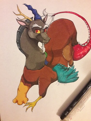 Size: 4128x3096 | Tagged: safe, artist:melpone, discord, g4, male, pencil, solo, traditional art