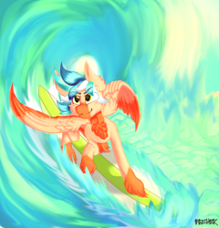 Size: 2247x2337 | Tagged: safe, artist:caduceus, oc, oc only, pony, high res, solo, surfing