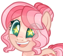 Size: 1024x904 | Tagged: safe, artist:tilly-tries, oc, oc only, oc:apple spice, pegasus, pony, base used, eye clipping through hair, female, hair bun, lightly watermarked, mare, offspring, parent:big macintosh, parent:fluttershy, parents:fluttermac, simple background, smiling, solo, starry eyes, transparent background, watermark, wingding eyes