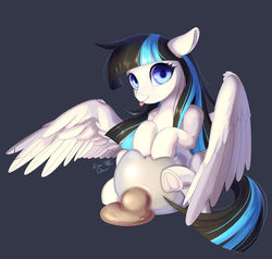 Size: 1280x1221 | Tagged: safe, artist:rikadiane, oc, oc only, pegasus, pony, commission, female, looking at you, mare, solo, spread wings, tangyuan, tongue out, wings