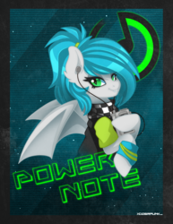 Size: 2200x2850 | Tagged: safe, artist:ciderpunk, oc, oc:sister note, bat pony, pony, 80s, clothes, high res, scarf, synthwave