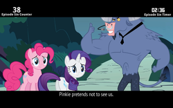 Size: 1280x800 | Tagged: safe, edit, screencap, iron will, pinkie pie, rarity, earth pony, minotaur, pony, unicorn, cinemare sins, g4, putting your hoof down, male, nose piercing, nose ring, piercing, septum piercing, thumbs up, trio