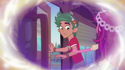 Size: 1280x720 | Tagged: safe, screencap, gloriosa daisy, timber spruce, equestria girls, g4, my little pony equestria girls: legend of everfree, camp everfree outfits, clothes, female, flower, flower in hair, male