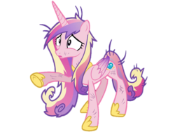 Size: 960x720 | Tagged: safe, artist:princesscadencepony, princess cadance, alicorn, pony, a canterlot wedding, g4, my little pony: friendship is magic, female, mare, messy tail, pinpoint eyes, raised hoof, sad, simple background, solo, tail, white background