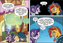 Size: 1280x884 | Tagged: safe, idw, starlight glimmer, sunburst, pony, unicorn, g4, my little pony: legends of magic, spoiler:comic, comic, dialogue, sweat, sweatdrop