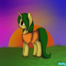 Size: 1000x1000 | Tagged: safe, artist:mollycandor, oc, oc only, oc:michelle nature, dryad, pony, unicorn, clothes, cute, dawn, female, grass, grass field, mare, nature, smiling, solo