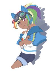 Size: 800x1067 | Tagged: safe, artist:blu-usagi, kotobukiya, rainbow dash, human, g4, dark skin, humanized, kotobukiya rainbow dash