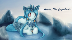 Size: 1920x1080 | Tagged: safe, artist:shamziwhite, oc, oc only, pegasus, pony, anivia, blue hair, crossover, crystal, egg, female, ice, league of legends, long hair, ponified, snow, solo