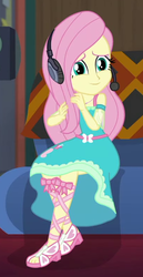 Size: 408x792 | Tagged: safe, screencap, fluttershy, equestria girls, g4, game stream, my little pony equestria girls: better together, cropped, cute, feet, female, fluttershy boho dress, gamershy, headphones, headset, sandals, shyabetes