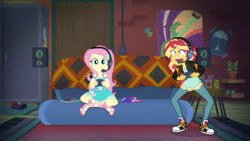 Size: 1920x1080 | Tagged: safe, screencap, fluttershy, sunset shimmer, equestria girls, equestria girls series, g4, game stream, spoiler:eqg series (season 2), animated, converse, female, headphones, headset, psycho gamer sunset, rage, rageface, rageset shimmer, shoes, sneakers, sound, sunset shimmer frustrated at game, tell me what you need, that pony sure have anger issues, webm