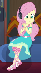 Size: 450x797 | Tagged: safe, screencap, fluttershy, equestria girls, g4, game stream, my little pony equestria girls: better together, cropped, female, fluttershy boho dress, gamershy, geode of fauna, headphones, headset, magical geodes