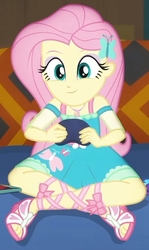 Size: 422x709 | Tagged: safe, screencap, fluttershy, equestria girls, equestria girls series, g4, game stream, spoiler:eqg series (season 2), animation error, cropped, cute, feet, female, fluttershy boho dress, gamershy, geode of fauna, hairpin, magical geodes, sandals, shyabetes, toes