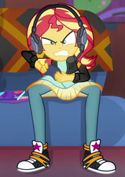 Size: 482x680 | Tagged: safe, screencap, sunset shimmer, equestria girls, equestria girls series, g4, game stream, spoiler:eqg series (season 2), converse, cropped, gamer sunset, headphones, shoes, sneakers