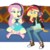 Size: 601x600 | Tagged: dead source, safe, artist:php77, edit, edited screencap, editor:php77, screencap, fluttershy, sunset shimmer, equestria girls, g4, game stream, my little pony equestria girls: better together, background removed, converse, gamer sunset, gamershy, geode of fauna, headphones, headset, magical geodes, not a vector, shoes, sneakers, tongue out