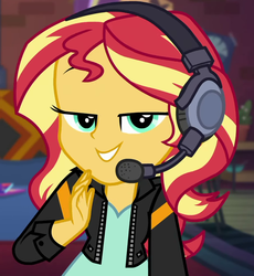 Size: 896x972 | Tagged: safe, screencap, sunset shimmer, equestria girls, g4, game stream, my little pony equestria girls: better together, cropped, gamer sunset, headphones