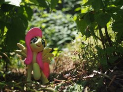 Size: 1024x768 | Tagged: safe, artist:dustysculptures, fluttershy, pegasus, pony, g4, bush, craft, grass, irl, photo, sculpture, solo, tree