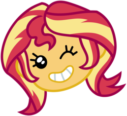 Size: 8673x7940 | Tagged: safe, artist:famousmari5, sunset shimmer, equestria girls, equestria girls series, g4, game stream, spoiler:eqg series (season 2), absurd resolution, cute, emoji, female, gamer sunset, head only, one eye closed, shimmerbetes, shimmercode, simple background, smiling, solo, transparent background, vector, wink