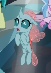 Size: 273x388 | Tagged: safe, screencap, ocellus, changedling, changeling, g4, what lies beneath, cropped, female, flying, open mouth, shocked, solo