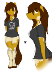Size: 4850x6773 | Tagged: safe, artist:ruiont, oc, oc only, earth pony, anthro, unguligrade anthro, absurd resolution, anthro oc, bottomless, clothes, female, hooves, mare, partial nudity, shirt, simple background, solo, t-shirt, tongue out, white background