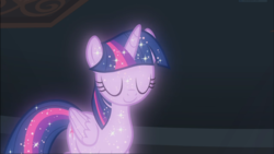 Size: 1669x938 | Tagged: safe, screencap, tree of harmony, alicorn, pony, g4, what lies beneath, eyes closed, female, implied twilight sparkle, mare, smiling, solo, sparkles, treelight sparkle