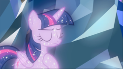 Size: 1667x939 | Tagged: safe, screencap, tree of harmony, alicorn, pony, g4, what lies beneath, eyes closed, female, hoof on chest, implied twilight sparkle, mare, solo, treelight sparkle