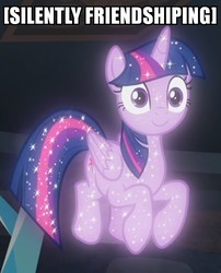 Size: 548x679 | Tagged: safe, edit, edited screencap, screencap, tree of harmony, alicorn, pony, g4, what lies beneath, caption, cropped, floating, grammar error, image macro, impact font, implied twilight sparkle, looking at you, meme, misspelling, reaction image, sparkly, staring into your soul, text, treelight sparkle