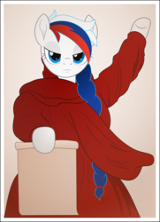 Size: 2796x3871 | Tagged: safe, artist:kopcap94, oc, oc only, oc:marussia, pony, semi-anthro, .svg available, arm hooves, braid, clothes, exploitable, high res, lidded eyes, looking at you, nation ponies, ponified, russia, scroll, solo, vector