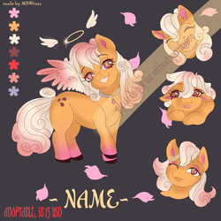 Size: 3000x3000 | Tagged: safe, artist:mdwines, oc, oc only, angel, pegasus, pony, adoptable, advertisement, advertising, bust, colored wings, commission, commission info, emotions, female, filly, high res, jewelry, mare, multicolored hair, multicolored mane, multicolored wings, necklace, pendant, petals, portrait, red eyes, reference sheet, selling, smiling, solo, wings, ych example, ych result