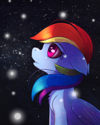 Size: 1965x2468 | Tagged: safe, artist:autumnvoyage, rainbow dash, pegasus, pony, g4, female, floppy ears, mare, night, solo, stars