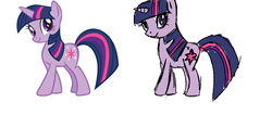 Size: 852x361 | Tagged: safe, artist:sweetleafx, twilight sparkle, pony, unicorn, g4, cardboard twilight, comparison, female, mare, simple background, stock vector, unicorn twilight, white background