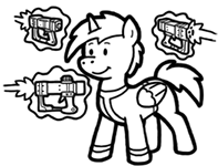 Size: 197x150 | Tagged: safe, artist:crazyperson, alicorn, pony, fallout equestria, fallout equestria: commonwealth, black and white, clothes, energy weapon, fanfic art, generic pony, grayscale, gun, hooves, horn, jumpsuit, laser, laser pistol, levitation, magic, magic aura, magical energy weapon, male, monochrome, picture for breezies, simple background, smiling, stallion, telekinesis, transparent background, vault suit, weapon, wings