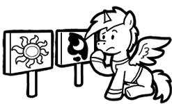 Size: 247x150 | Tagged: safe, artist:crazyperson, alicorn, pony, fallout equestria, fallout equestria: commonwealth, black and white, clothes, fanfic art, generic pony, grayscale, jumpsuit, monochrome, picture for breezies, simple background, transparent background, vault suit