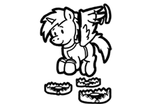 Size: 225x150 | Tagged: safe, artist:crazyperson, alicorn, pony, fallout equestria, fallout equestria: commonwealth, alicornified, bear trap, black and white, clothes, fanfic art, flying, generic pony, grayscale, jumpsuit, monochrome, picture for breezies, race swap, simple background, transparent background, vault suit