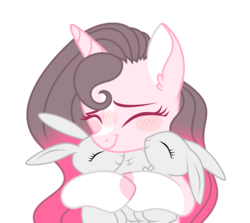 Size: 1844x1648 | Tagged: safe, artist:dashblitzfan4ever, oc, oc only, oc:melodianne lyn notes, alicorn, pony, rabbit, base used, female, hug, mare, simple background, solo, transparent background