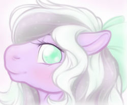Size: 1024x854 | Tagged: safe, artist:acry-artwork, oc, oc only, oc:charm, pony, bow, bust, female, looking at you, mare, painting, portrait, smiling, solo