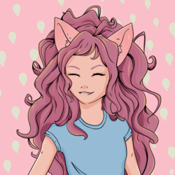 Size: 4028x4028 | Tagged: safe, artist:lavendernougat, pinkie pie, human, g4, absurd resolution, balloon, clothes, curly hair, cute, diapinkes, eared humanization, ears, eyes closed, female, humanized, open mouth, shirt, smiling, solo, t-shirt