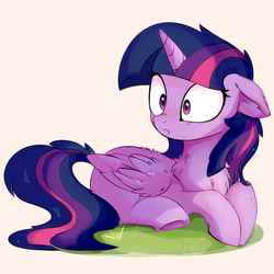 Size: 1039x1039 | Tagged: safe, artist:aureai, twilight sparkle, alicorn, ladybug, pony, g4, starlight the hypnotist, spoiler:interseason shorts, :t, adorable distress, back fluff, chest fluff, coccinellidaephobia, cute, ear fluff, female, floppy ears, fluffy, folded wings, frightened, frown, grass, imminent freakout, insect on nose, leg fluff, mare, missing cutie mark, prone, scared, screaming internally, shoulder fluff, simple background, solo, surprised, this will not end well, twiabetes, twilight hates ladybugs, twilight sparkle (alicorn), underhoof, when you see it, white background, wide eyes, wing fluff, wings