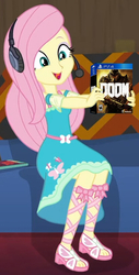 Size: 408x806 | Tagged: safe, edit, edited screencap, screencap, fluttershy, equestria girls, g4, game stream, my little pony equestria girls: better together, cropped, cute, doom, excited, gamer fluttershy, gamershy, headphones, playstation 4, shyabetes, video game