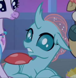 Size: 719x730 | Tagged: safe, screencap, ocellus, silverstream, changedling, changeling, hippogriff, g4, school raze, cropped, female, offscreen character, prone, solo focus