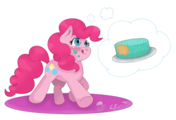 Size: 1024x702 | Tagged: safe, artist:clairbanthedoll, pinkie pie, earth pony, pony, g4, cake, female, food, happy, smiling, solo, tongue out