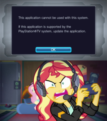 Size: 1920x2160 | Tagged: safe, artist:jarrahwhite, edit, edited screencap, screencap, fluttershy, sunset shimmer, equestria girls, g4, game stream, my little pony equestria girls: better together, angry, error message, gamer sunset, headphones, headset, meme, playstation tv, playstation vita, playstation vita tv, psycho gamer sunset, spyhunter, sunset shimmer frustrated at game, tell me what you need, wb games, youtube link in the description